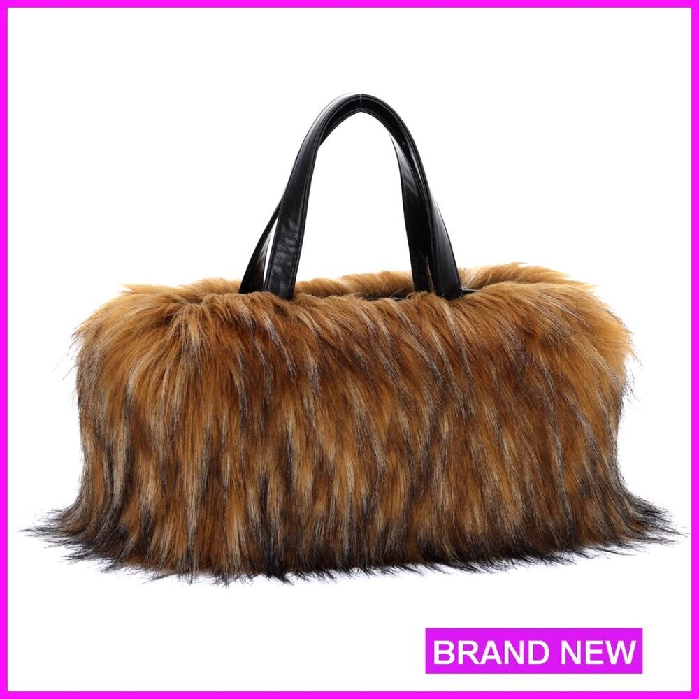Faux Fur Tote Bag with Zipper Pocket Lightweight Winter Handbag